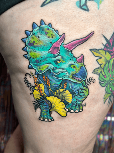 colorful dinosaur #neotraditional #illustrative #colortattoo