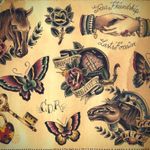 #Flash sheet by #ClaudiadeSabe #butterfly #heart #locket #key #horse #rose #shakinghands #ship #traditional