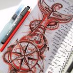 #Custom #Whale #compass #lighthouse #design #drawing #octopus #tentacle