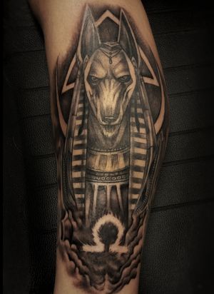 Anubis tattoo #blackandgrey #realism anubis tattoos @boadamsart