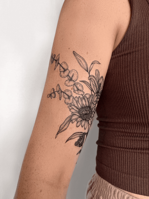 Sunflower and Eucalyptus Tattoo