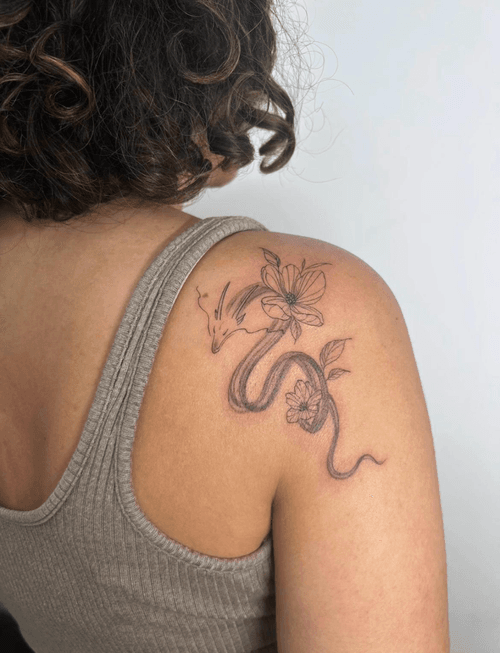Dragon and Floral Tattoo