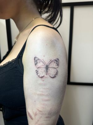 Sketchy butterfly on the upper arm!