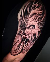 Started this demon recently on Phil for his first tattoo! So stoked for the next round on this one! Thanks again man! I'm about to head out of town for a couple weeks for conventions. Catch me at @inkcarcerationfestival @villainarts Denver and @gilatattooexpo this month! Stay tuned to my story for updates and travel fun! Books are now open again for October-December of 2023!Spaces are limited so email vegvisirbodyart@gmail.com and get on the schedule asap! Proudly sponsored by: @saniderm ProTeam @phucstyxtattoosupply @blackwork_supply @blackworkgloves @peakneedles Much love everyone 🤘👽🤘#demon #demons #darkbio #necromech #necroorganic #biomech #darkart #darkartist #darkarts #abstract #surrealism #darksurrealism #sanidermproteam #tattooconvention #tattoodesign #tattootour #travelingartist #Denver #Phoenix #Ohio #inkcarceration #blackwork #tattoo #inked #sullen #inkedmag #firsttattoo #custom #metal #brutalart @axysrotary @braniderm @cannainkd @saniderm_danny @industryinks @surreal_tattoo_dark @rawpigments @darkart_collective @sullenclothing @vegvisirbodyart