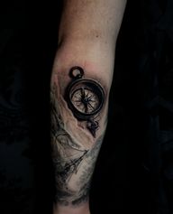 Filling some gaps to bring this nautical sleeve together 🧭 #blackandgreytattoo #realismtattoo #tattoo #tattoodo #compasstattoo