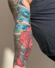 Octopus and Ocean Scene Tattoo
