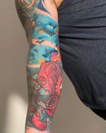 Octopus and Ocean Scene Tattoo