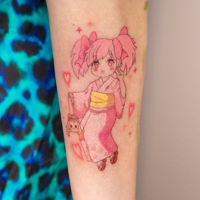 Get a cute and colorful anime tattoo of Madoka Kaname from Puella Magi Madoka Magica by Mika Tattoos.