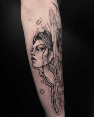 Illustrative portrait girl tattoo