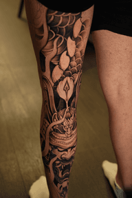 Samurai and Oni Leg Tattoo