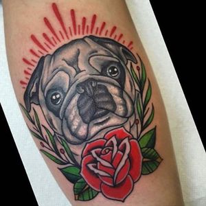 Pug and rose by Ray Alfano #davincitattoo #pug #puglife #dog #rose #pet 
