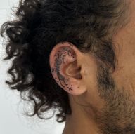 Love it decorating @mowg__lilion ear 👂 Thank you for coming with this super cool idea Inspired of Celtic Magik culture 🌌 . . . . #eartattoo #celtictattoo #ornamentaltattoos #ink #tattooed #goaink #indiatattoo #mamaindia #tribal
