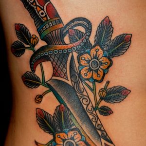 #dagger #flowers #traditional #traditionaltattoo