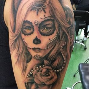 Day of the dead girl done by Edric at Double Cross Tattoo (Fort Lauderdale & Downtown Miami) #miami #dayofthedead #dayofthedeadtattoo