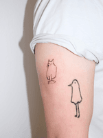 Minimalist Cat with Fish and Bird Outlines