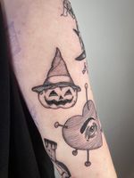 Jack-o'-Lantern with Witch Hat Tattoo