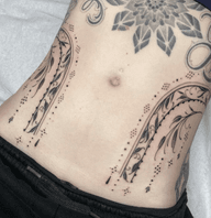 Fineline patternwork flowing with the shape of the body