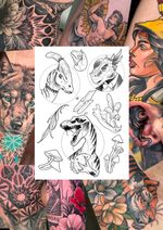 Dinosaur Tattoo Flash Sheet