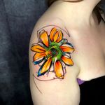 Great time doing this sunflower. Liked??? #sandrosecchin #floraltattoo #watercolourtattoo