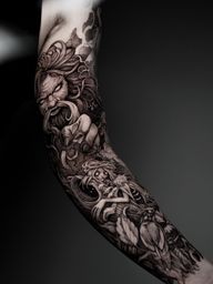 Slavic mythology sleeve ✨? At the top, Chugaister - fierce in appearance yet known in folklore as a protector of those who lose their way in the forest. His hand reaches forward, moments before catching the Mavka - the mysterious forest spirit who enchants wandering souls with her beauty and quiet magic. She hides beneath the trees, half-seen, half-imagined. A woodland sorceress - clever, elusive, impossible not to follow. Upon her crown of thorns sits her loyal companion, a small Lelyk. In front of her rests a Ukrainian woodpecker, a quiet symbol of hope and calm within the forest. Behind them stands the hut of Baba Yaga, watching from the shadows. Guarding the front of the sleeve is the forest keeper the Leshy, protector of the woods, accompanied by his three loyal wolves. I had the honor of creating this project for my friend Derek. Two rounds of three days back-to-back, six sessions in total and this is the story we brought to life. I’m incredibly proud and grateful to have had the chance to translate the mythology of my homeland into art and carry a piece of my culture onto someone’s skin. Thank you for trusting me with this journey, Derek! Couldn’t be happier with this project ?
