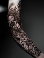Slavic mythology sleeve ✨🔮 At the top, Chugaister - fierce in appearance yet known in folklore as a protector of those who lose their way in the forest. His hand reaches forward, moments before catching the Mavka - the mysterious forest spirit who enchants wandering souls with her beauty and quiet magic. She hides beneath the trees, half-seen, half-imagined. A woodland sorceress - clever, elusive, impossible not to follow. Upon her crown of thorns sits her loyal companion, a small Lelyk. In front of her rests a Ukrainian woodpecker, a quiet symbol of hope and calm within the forest. Behind them stands the hut of Baba Yaga, watching from the shadows. Guarding the front of the sleeve is the forest keeper the Leshy, protector of the woods, accompanied by his three loyal wolves. I had the honor of creating this project for my friend Derek. Two rounds of three days back-to-back, six sessions in total and this is the story we brought to life. I’m incredibly proud and grateful to have had the chance to translate the mythology of my homeland into art and carry a piece of my culture onto someone’s skin. Thank you for trusting me with this journey, Derek! Couldn’t be happier with this project 🤍