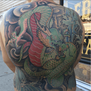 And this is the finish product of almost 40 hours on the make over the past 3 years, Diego did the finish session on this OUTSTANDING back piece today, book your appointment for an amazing tattoo like this .... #howardbeach #inkedmagazine #tattooidea #longisland #instatattoo #japanessetattoo #dragontattoo #backpiecetattoo #guyswithtattoos #tattoosformen