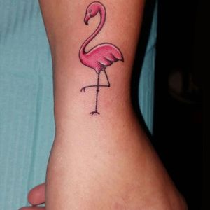 Flamingo tattoo #flamingo #small #tiny #pink #bird #luckydogtattoos
