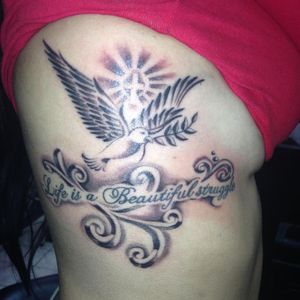 Dove and lettering tattoo done at Forever ink tattoo studio #dove #lettering
