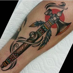 Done by tonysilvatattoo here at #electricarrowtattoo #traditionaltattoo #besttraditionaltattoo #tattoos #axe