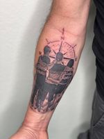 Compass and Family Portrait Tattoo