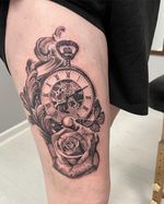 Pocket Watch and Rose Tattoo
