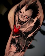 Ryuk x L ?Based in West Kensington, London ?Bookings are available . . . . #deathnote #deathnotetattoo #animetattoo #animetattoos #londontattoo #animetattooartist