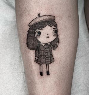 Get a whimsical illustrative tattoo by Barbara Nobody featuring a cute little misfortune character from a game.