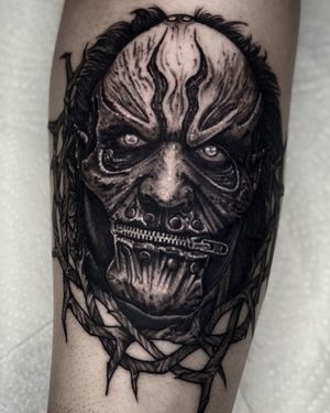 Legend Clients hand made mask recreated as a tattoo