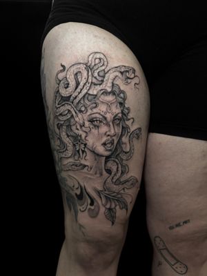 Angry mythological medusa tattoo 