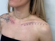 Collarbone Dotwork and Teardrop Tattoo