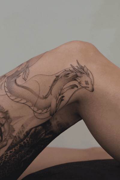 Haku dragon tattoo in fine line style