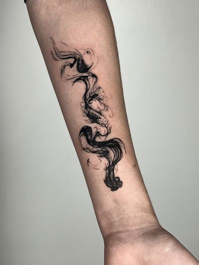 Abstract koi fish piece on the forearm, done in black ink.
Done at B36 Tattoo on Melrose Ave. In Los Angeles!