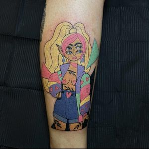 Get a fun and whimsical illustration of a lady by talented artist Barbara Nobody. Perfect for anyone looking for a unique and quirky tattoo design.