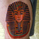 King Tut tattoo by Jared Green. Give him a follow for more! #houstontattoo #houstontattooers #kingtut #lunapigment #bloodmoneyirons