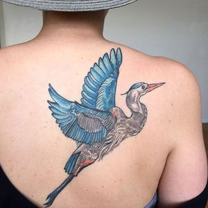 Got a healed shot of this blue heron we did a year ago. #blueheron #heron #bird #womenwithtattoos #emmagriffith 