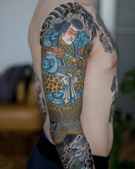 FULL SLEEVE: SAMURAI (侍) AND PEONIES (牡丹)