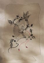An oriental fan, snake and cherry blossoms design. Flowy and easily adaptable to any part of the body. 