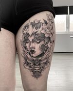 Woman and Dragon Face Tattoo