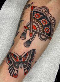 Traditional Fan and Butterfly Tattoo