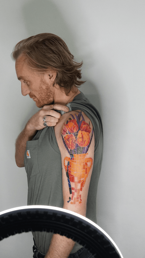 Avant Garde Watercolor Flower Mosaic Tattoo • Tattoodo