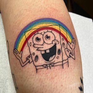 Express your pride with this illustrative tattoo by Barbara Nobody, featuring Spongebob Squarepants in a magical LGBT theme.