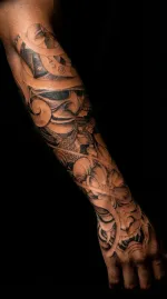 Samurai Helmet and Floral Design