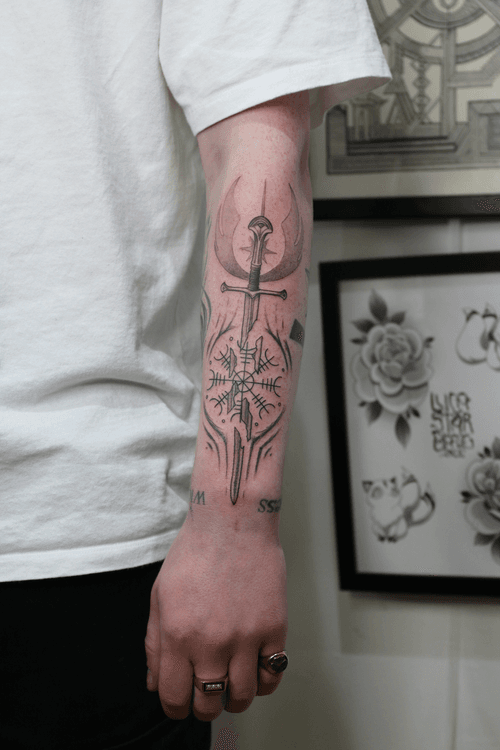 Mythological Sword and Vegvisir with Neotribal Elements