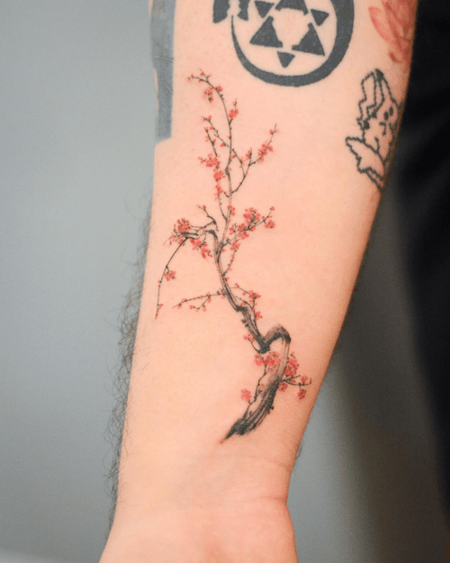 Cherry Blossom Branch Arm Tattoo